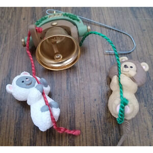 Hallmark 1993 Curly N Kingly Plastic Sheep & Lion Climbing Metal Bell Ornament